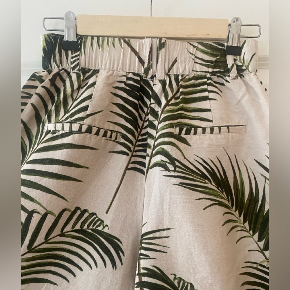 H&M Pleated Ultra Wide Leg Pants Size 4 Linen Blend Palm Leaf Print 🌴 Very Chic - Picture 3 of 12